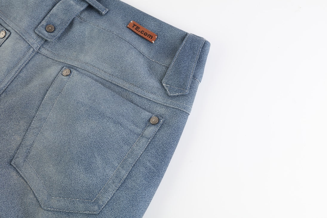 TE.COM Denim-Pattern Special-Cut Shearling Leather Pants