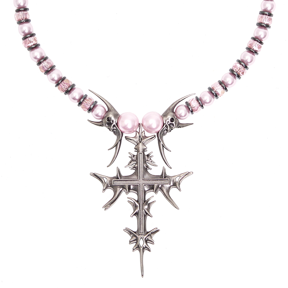 IIIMIII&SwIng “PINKEN THE ANGEL” Beaded cross Necklace-1