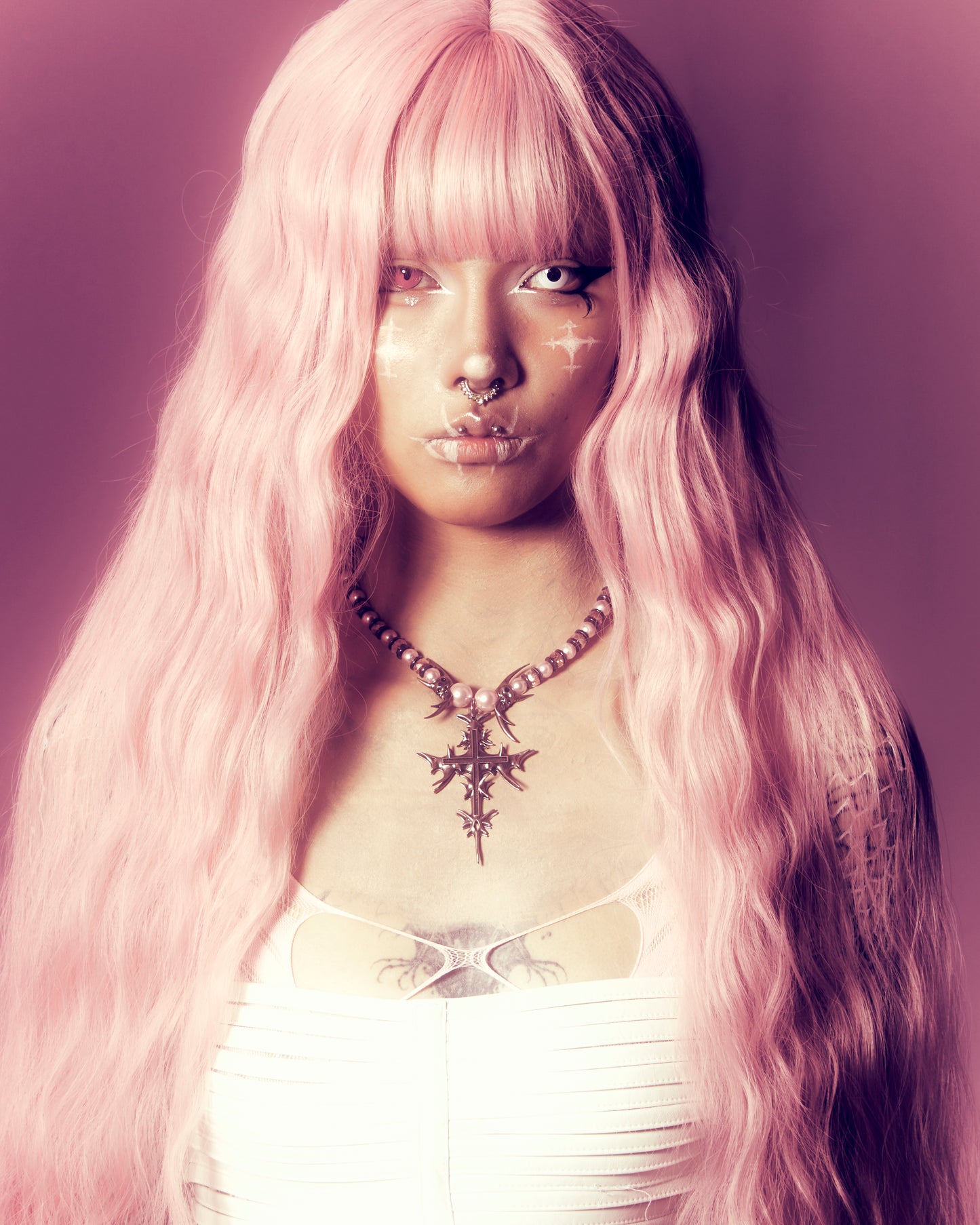 IIIMIII&SwIng “PINKEN THE ANGEL” Beaded cross Necklace-1