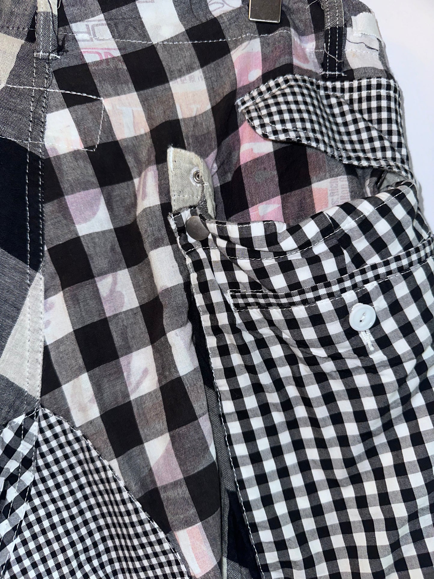 NOZOMI ISHIGURO Black&White Plaid Patchwork Shorts