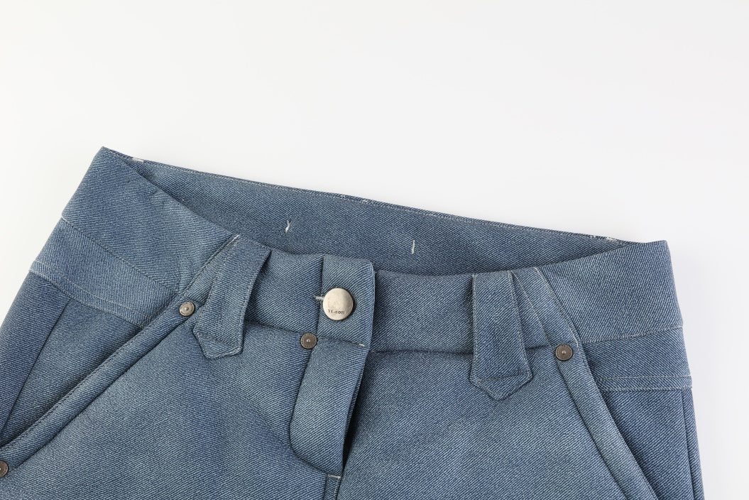 TE.COM Denim-Pattern Special-Cut Shearling Leather Pants