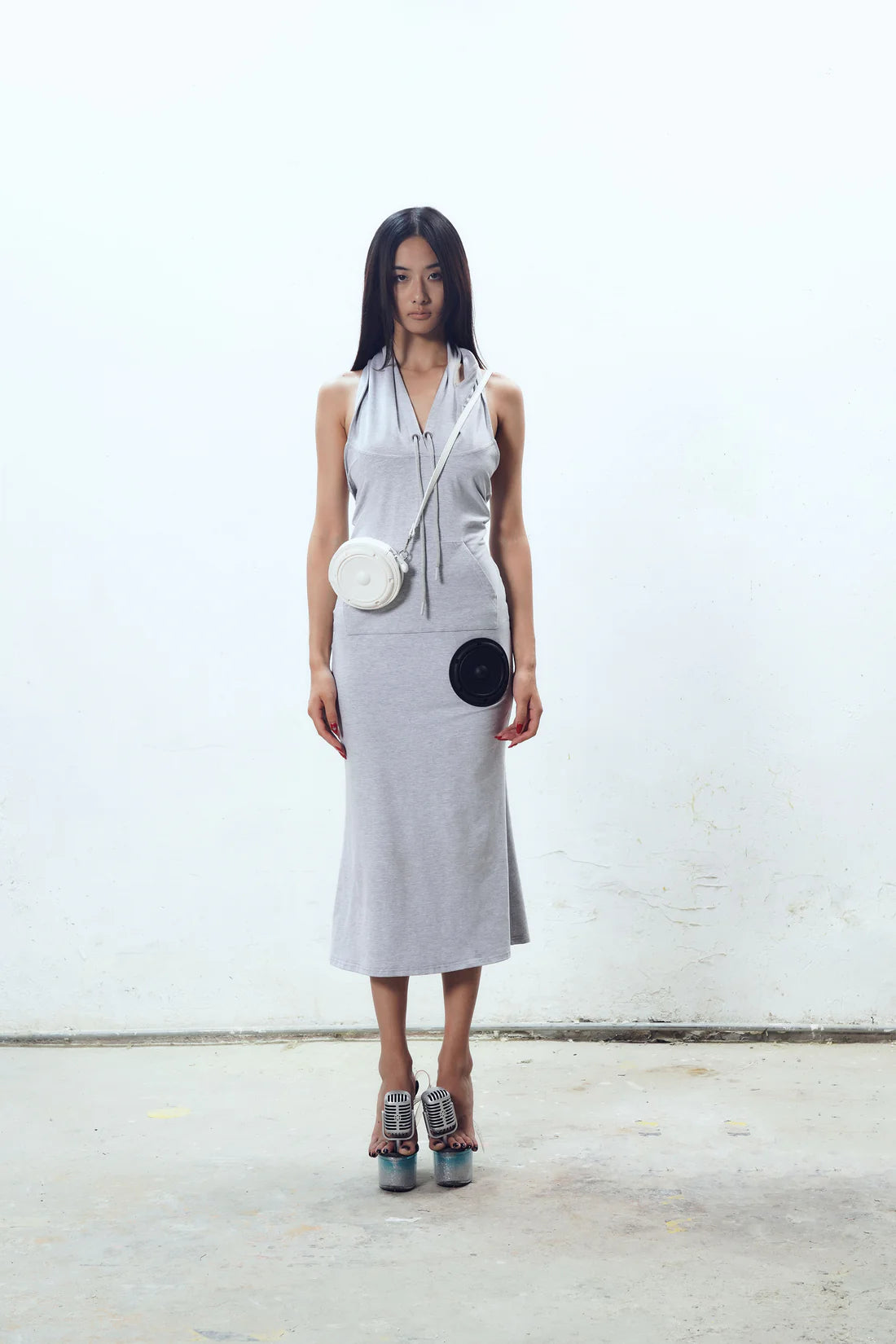TE.COM Speaker Component Distressed Hoodie Dress