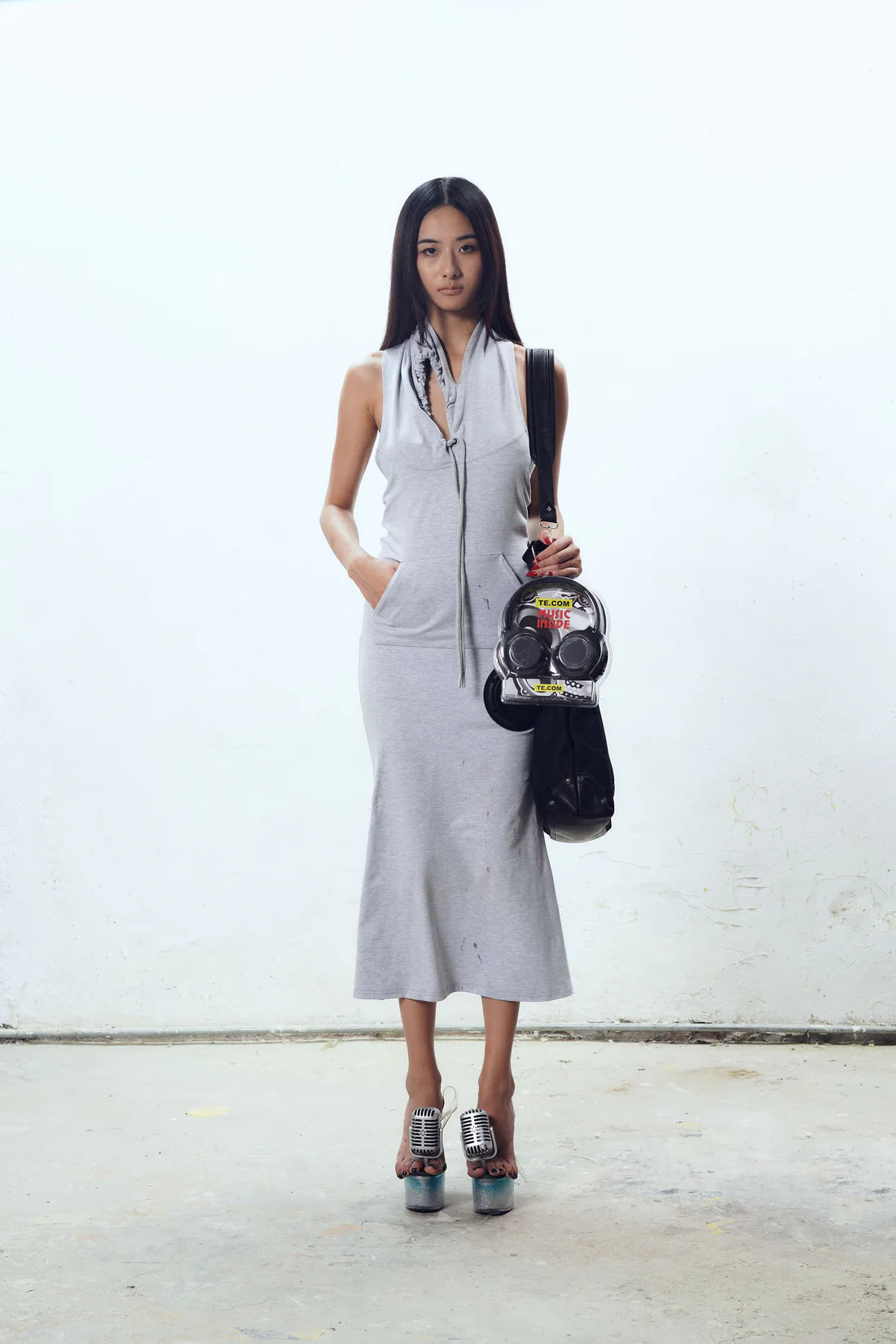 TE.COM Speaker Component Distressed Hoodie Dress