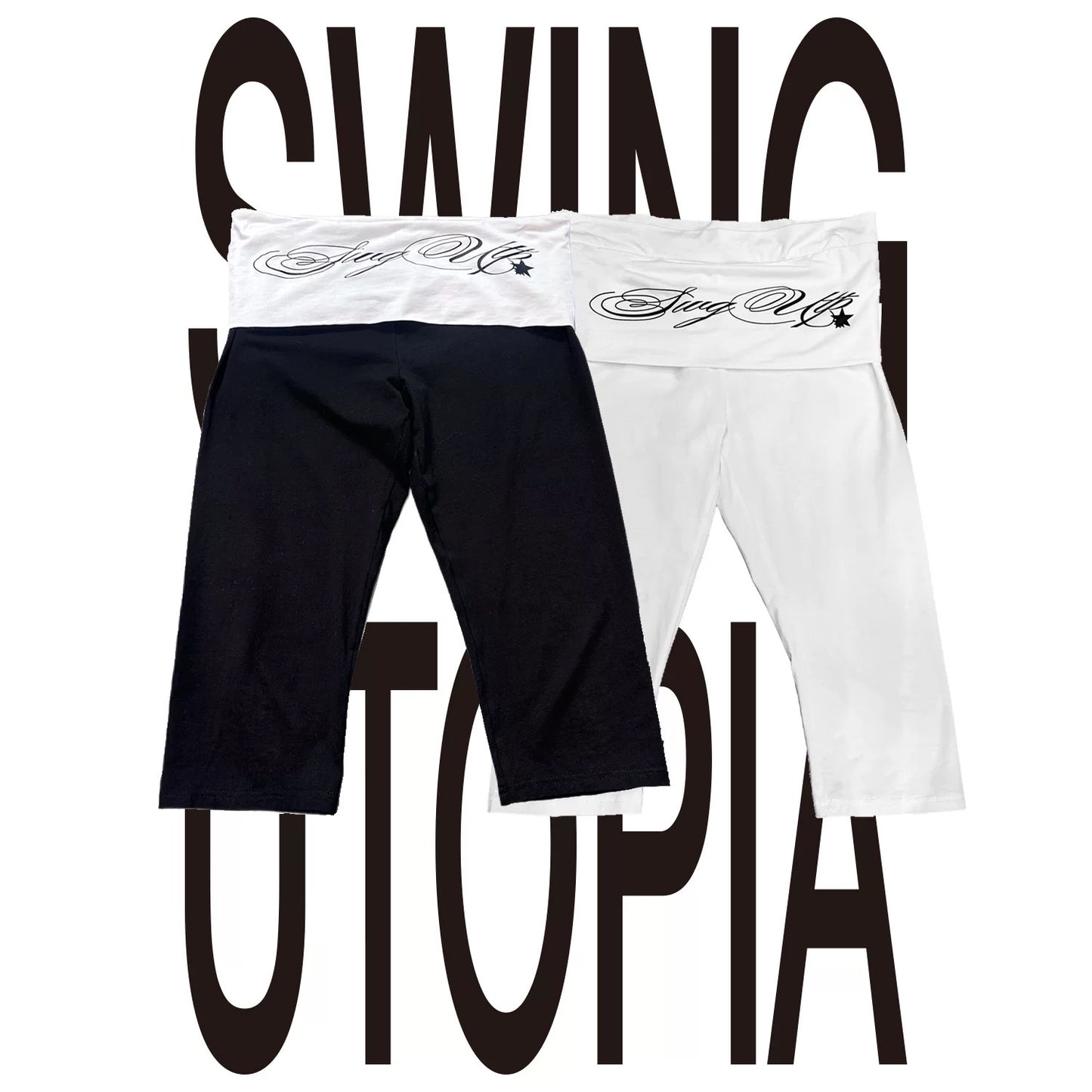 【SWGUTP】Ballet Script Casual Y2K Slim Fit Skirted Capri Stretch Pants