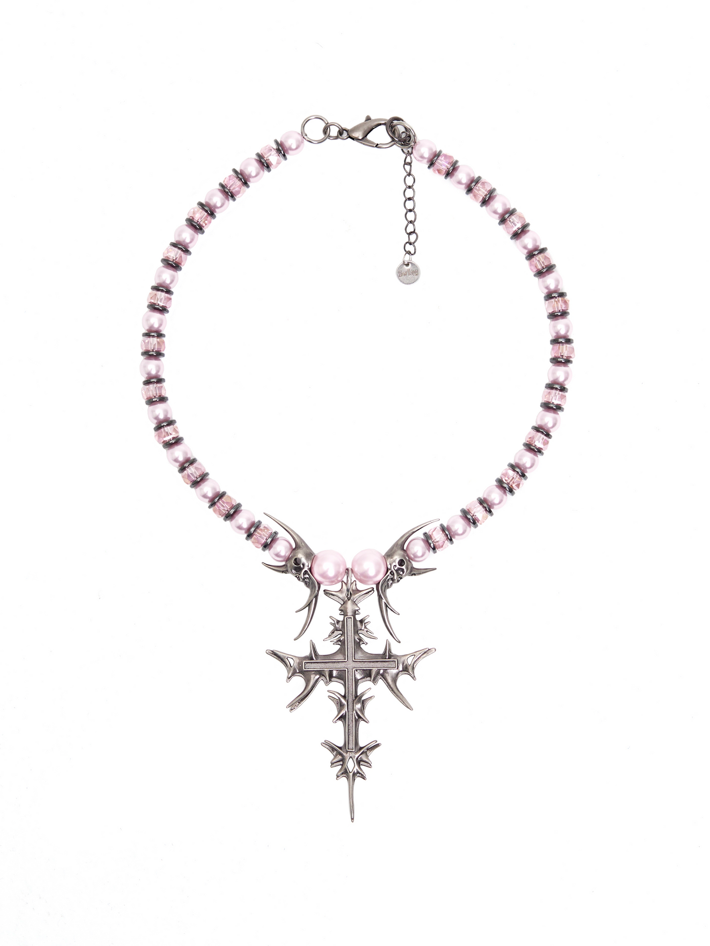 IIIMIII&SwIng “PINKEN THE ANGEL” Beaded cross Necklace-1