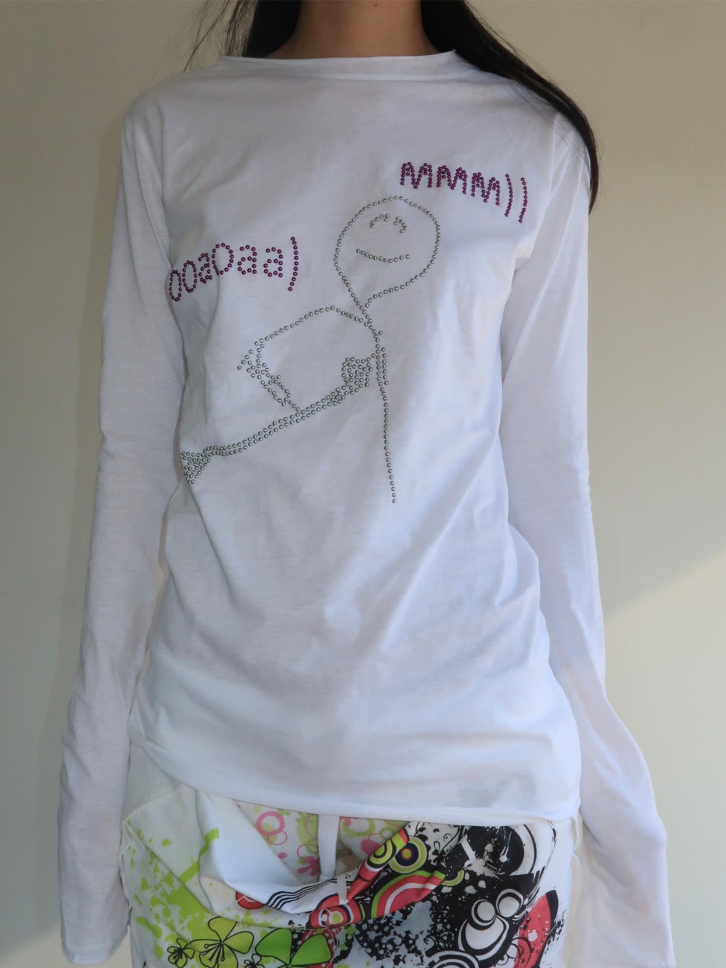 TexEvasion White Rhinestone-Embellished T-Shirt