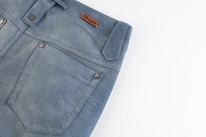 TE.COM Denim-Pattern Special-Cut Shearling Leather Pants