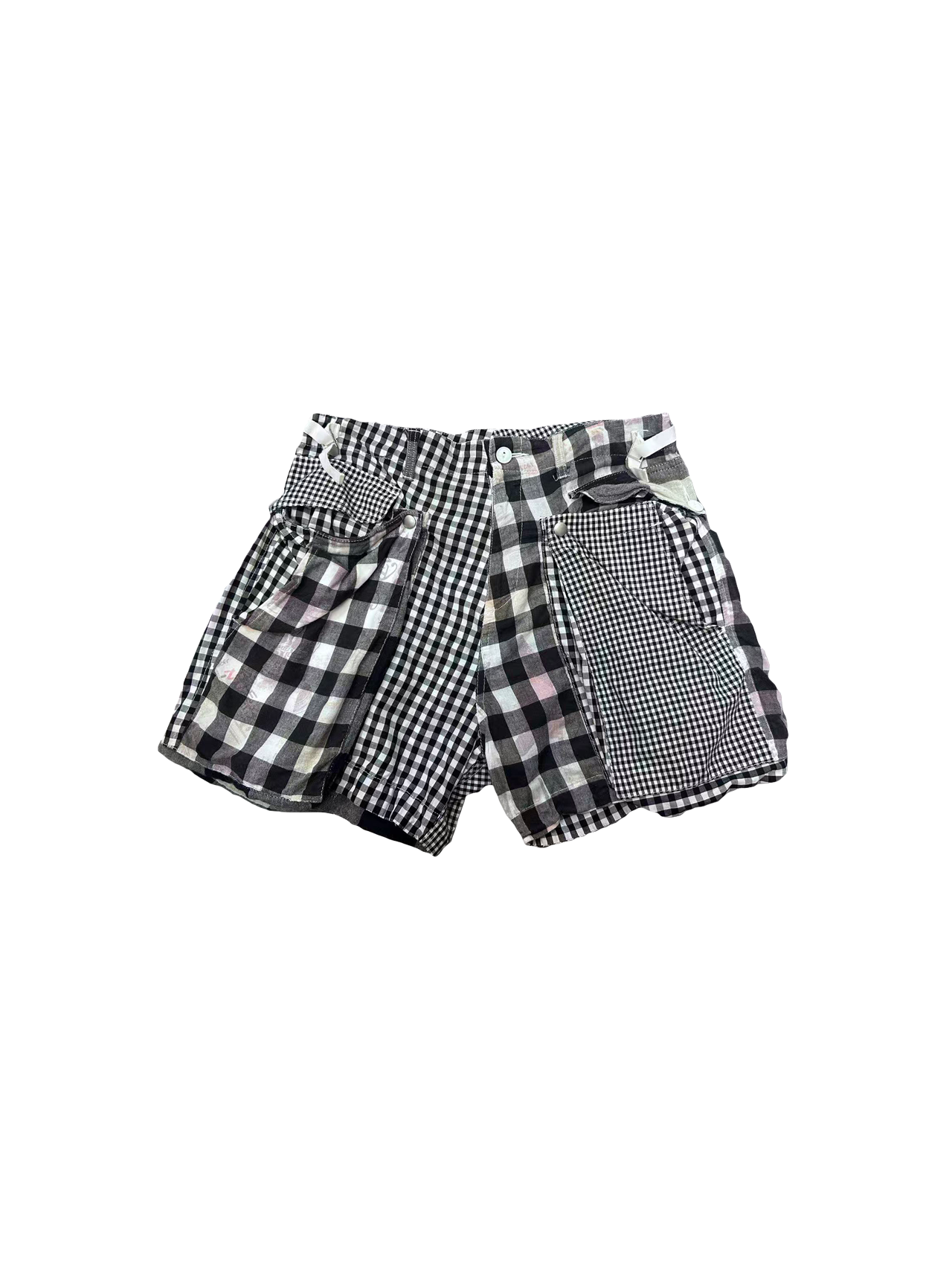 NOZOMI ISHIGURO Black&White Plaid Patchwork Shorts
