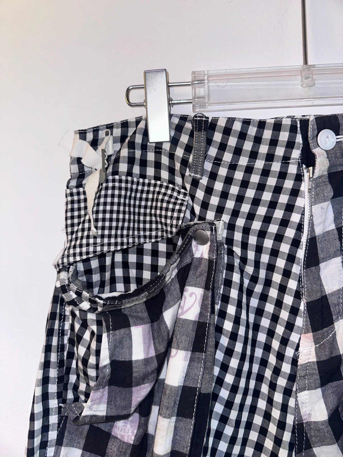 NOZOMI ISHIGURO Black&White Plaid Patchwork Shorts