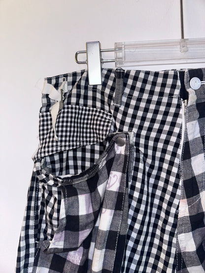 NOZOMI ISHIGURO Black&White Plaid Patchwork Shorts