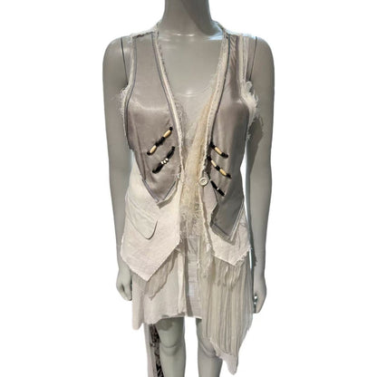 IF SIX WAS NINE Grey Beaded Deconstructed Vest(Brand New)