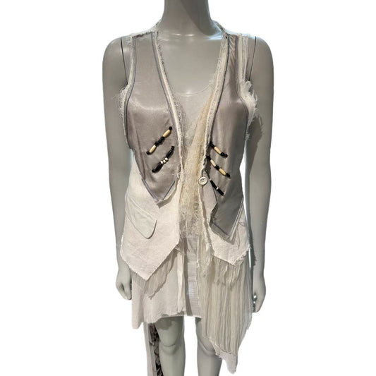 IF SIX WAS NINE Grey Beaded Deconstructed Vest(Brand New)
