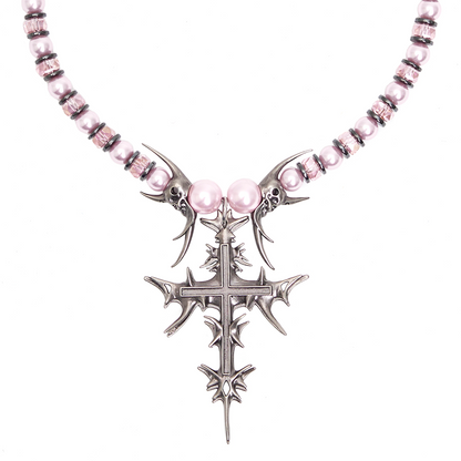IIIMIII&SwIng “PINKEN THE ANGEL” Beaded cross Necklace-1