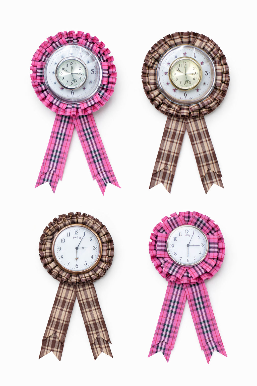 Plaid Watch Print Rosette Brooch