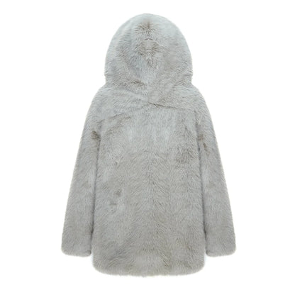 TE.COM Extra-Thick Long Eco-Friendly Faux Fur Coat