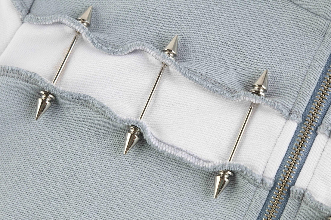 TE.COM Studded Slim-Fit Zipper Sweatshirt