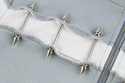TE.COM Studded Slim-Fit Zipper Sweatshirt