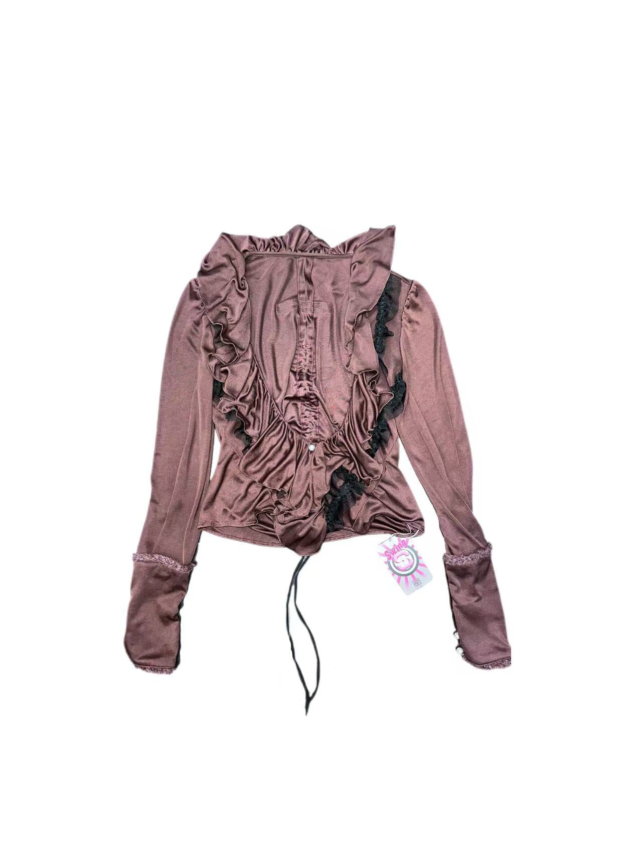 ALICE AUAA Velvet Draped-Collar Top