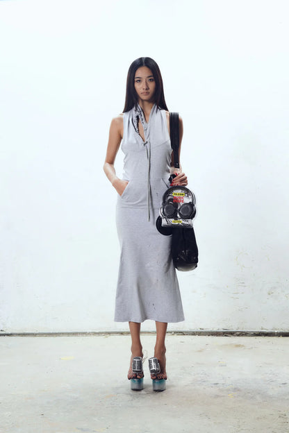 TE.COM Speaker Component Distressed Hoodie Dress