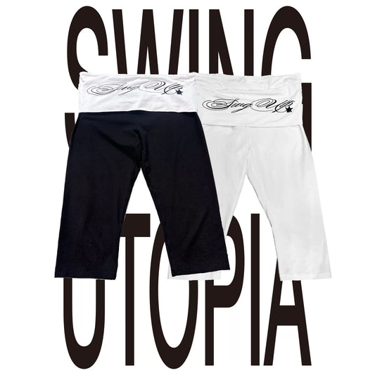 【SWGUTP】Ballet Script Casual Y2K Slim Fit Skirted Capri Stretch Pants