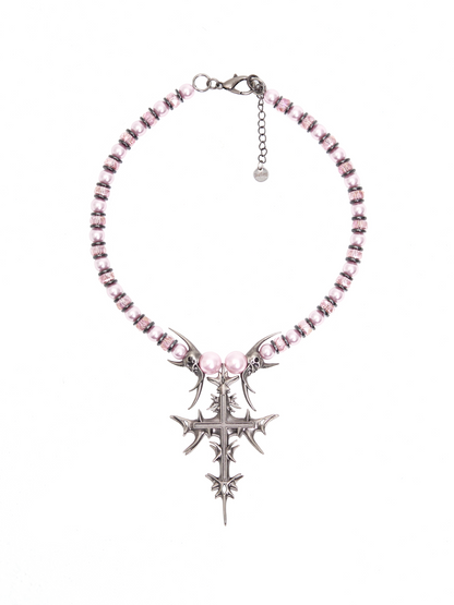 IIIMIII&SwIng “PINKEN THE ANGEL” Beaded cross Necklace-1