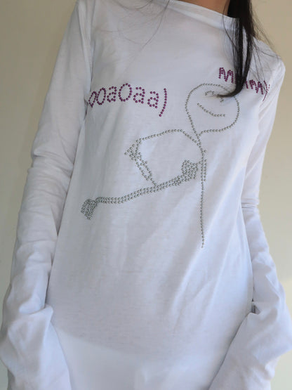 TexEvasion White Rhinestone-Embellished T-Shirt