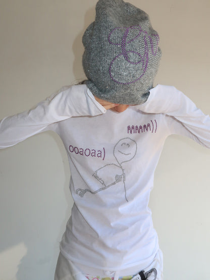 TexEvasion White Rhinestone-Embellished T-Shirt