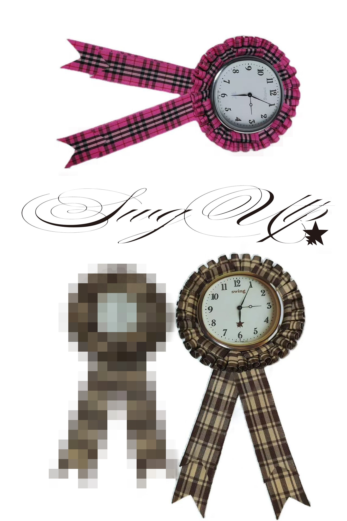 Plaid Watch Print Rosette Brooch