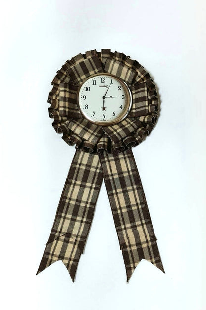 Plaid Watch Print Rosette Brooch