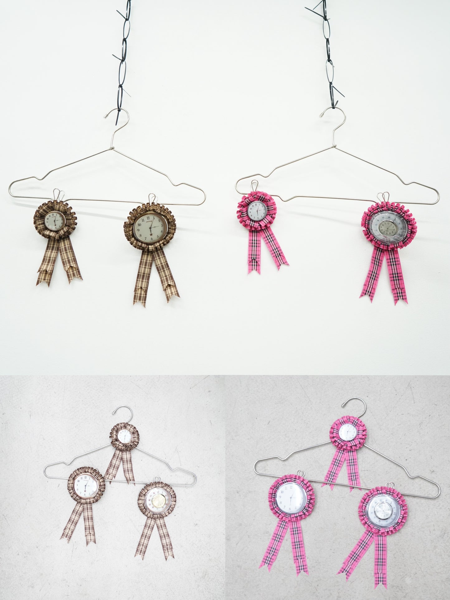 Plaid Watch Print Rosette Brooch